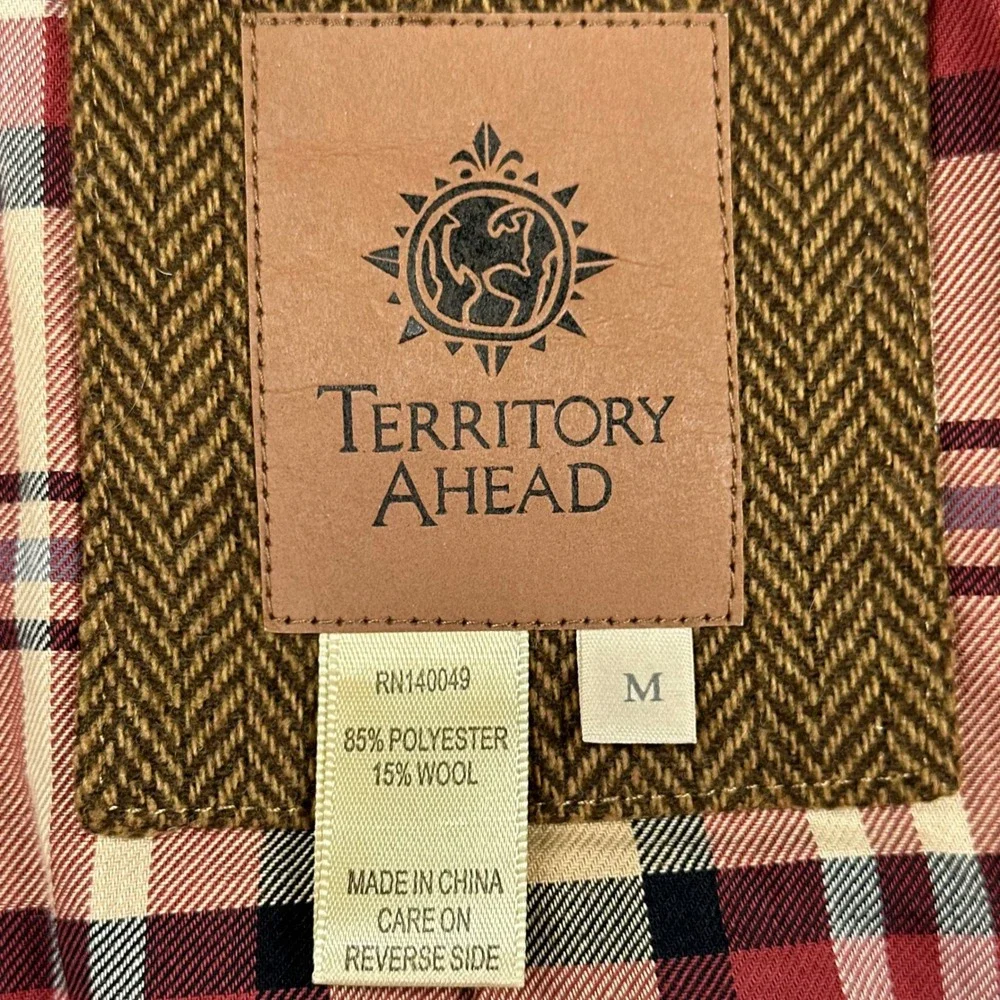 Territory Ahead Blazer Mens Medium Brown Herringbone Wool Blend Elbow Patches
